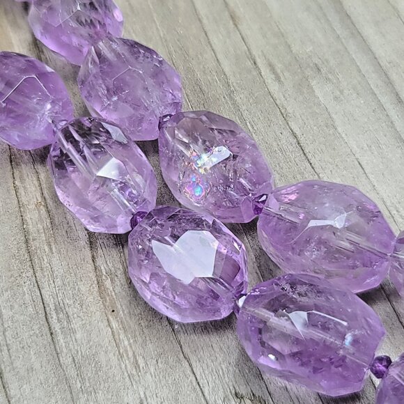 Faceted Amethyst Bead Necklace w 14k Solid Yellow Gold Magnetic Clasp 16” Long - Picture 8 of 8